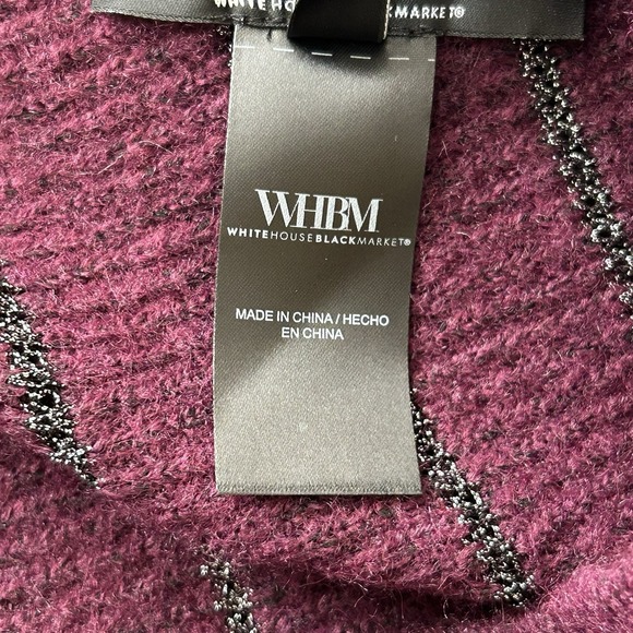 White House Black Market‎ Metallic Stripe Women's Poncho M/L Plum Noir NWT - Picture 4 of 7